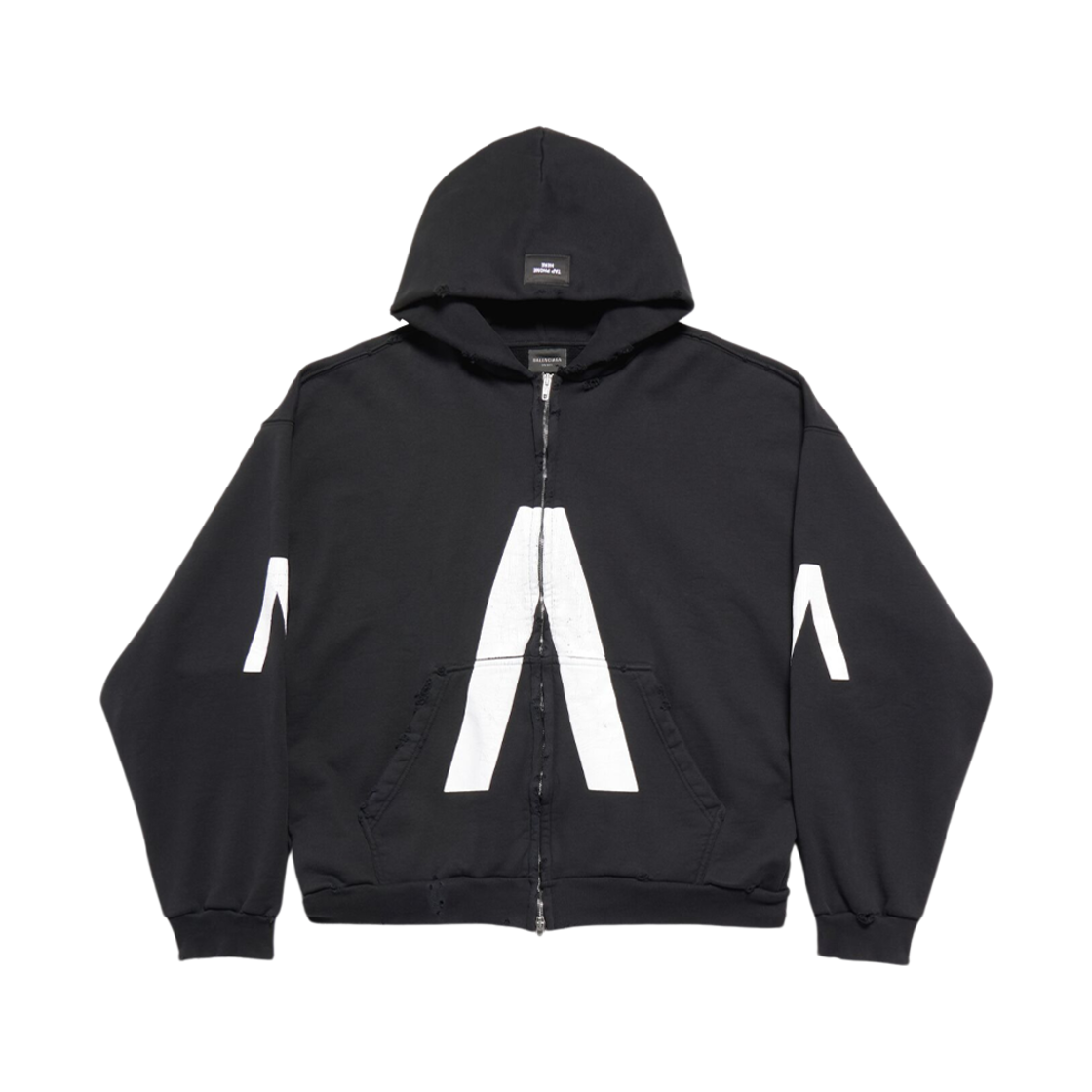 발렌시아가 뮤직 아카이브 시리즈 커넥티드 집업 후드 미디움 핏 블랙 화이트(Balenciaga Music Archive Series Connected Zip Up Hoodie Medium Fit Black White)