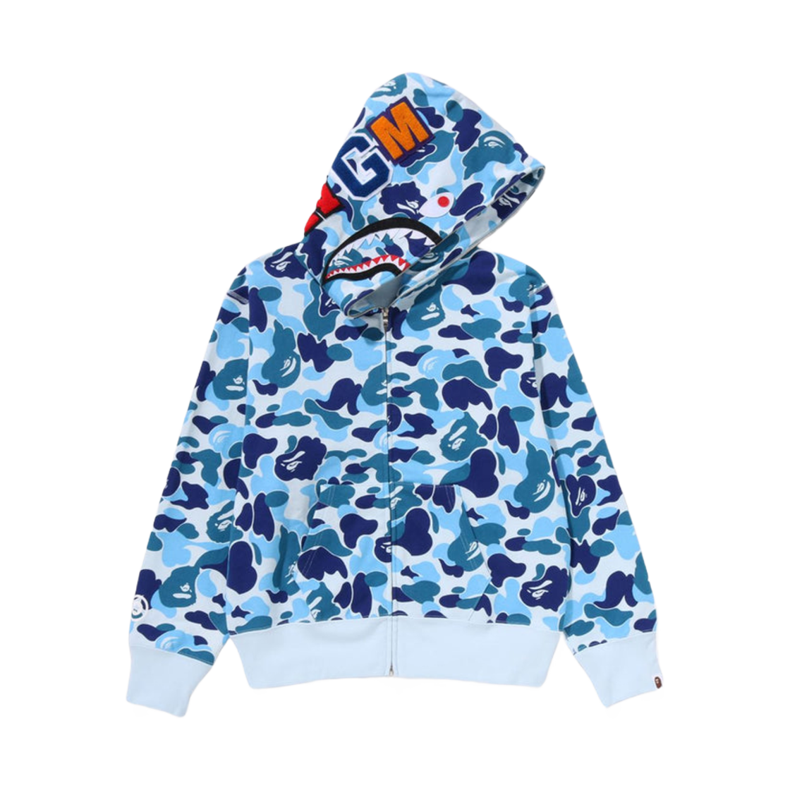 (W) 베이프 ABC 카모 샤크 풀 집 후드 블루((W) BAPE ABC Camo Shark Full Zip Hoodie Blue)