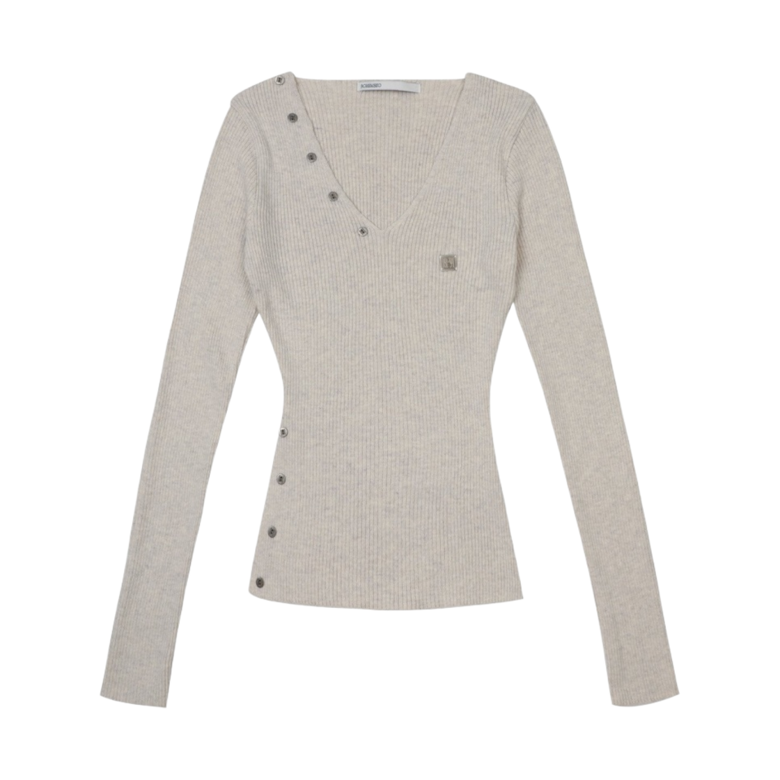 (W) 보헤미안 서울 버튼 브이넥 슬릿 니트 오트밀((W) Bohemian Seoul Button V-Neck Slit Knit Oatmeal)