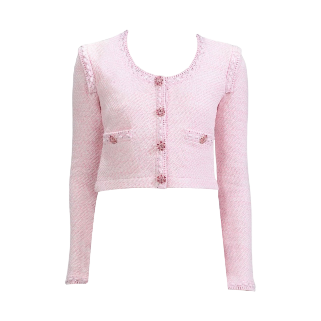 (W) 셀프 포트레이트 니트 크롭 가디건 핑크((W) Self Portrait Knit Crop Cardigan Pink) - 1