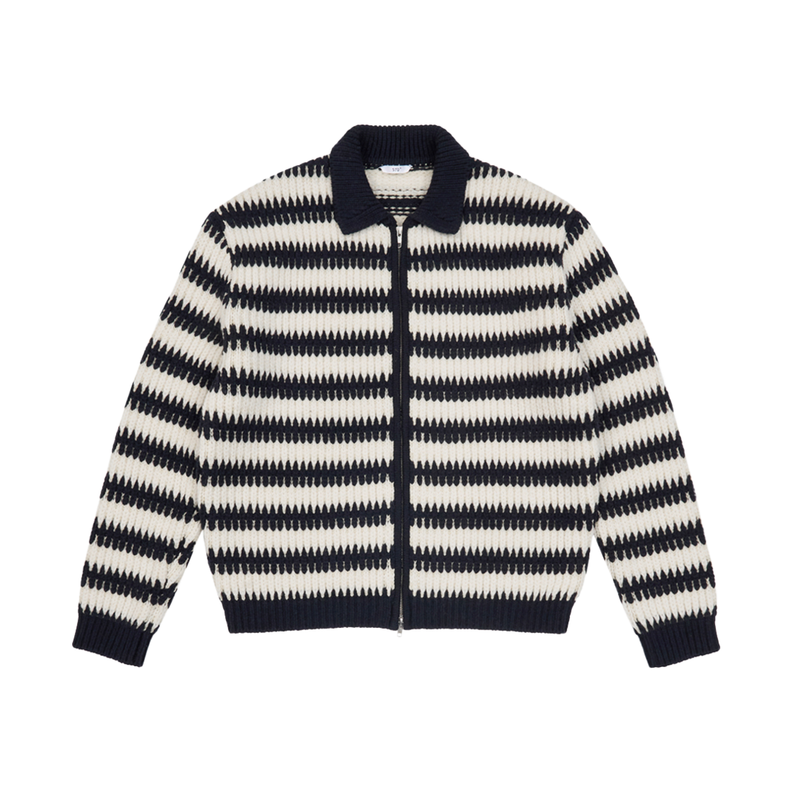2501MKNNV STU Stripe Collar Zip UP Sweater Navy