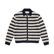 STU Stripe Collar Zip UP Sweater Navy