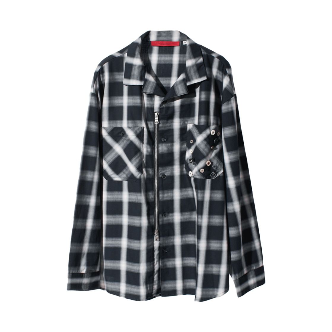 코드 데코레이티브 버튼 지퍼 셔츠 네이비 체크(Cord Decorative Button Zip Shirts Navy Check)