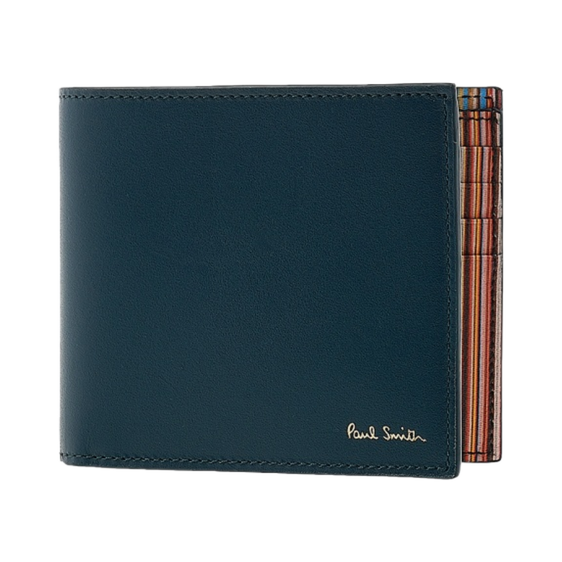 폴 스미스 레더 시그니쳐 스트라이프 인테리어 빌폴드 앤 코인 월렛 블랙 | Paul Smith | KREAM