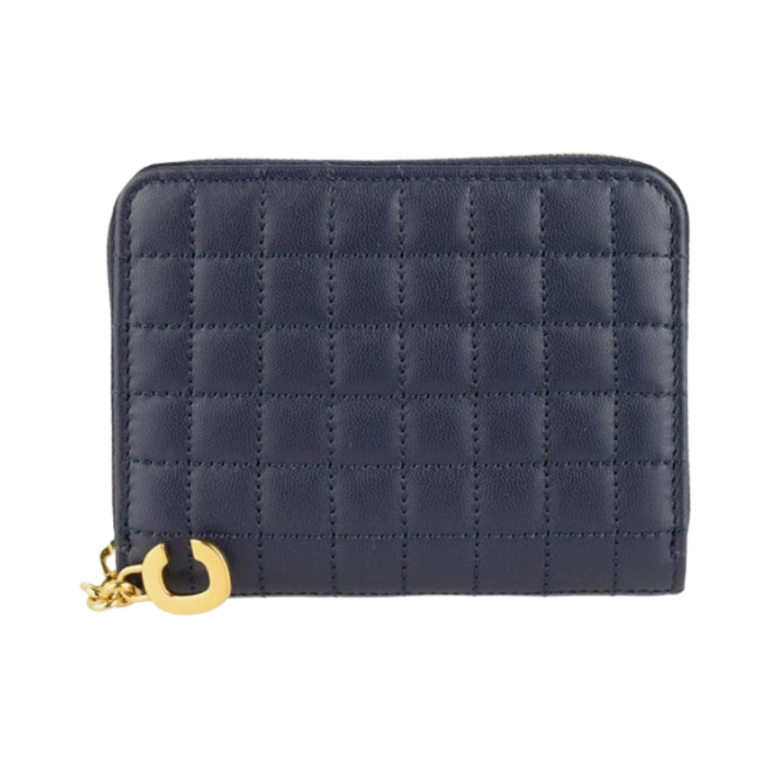 10B663BFL-07BF Celine Compact Zipped Wallet in Quilted Calfskin Dark Blue