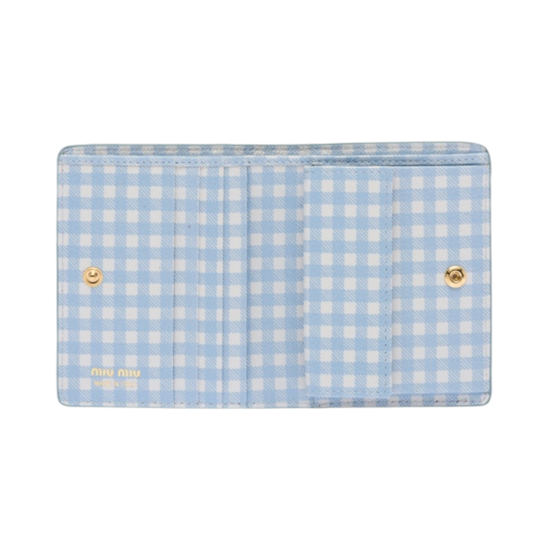 미우 미우 스몰 프린트 마드라스 가죽 지갑 스카이 블루 화이트(Miu Miu Small Printed Madras Leather Wallet Sky Blue White) - 3