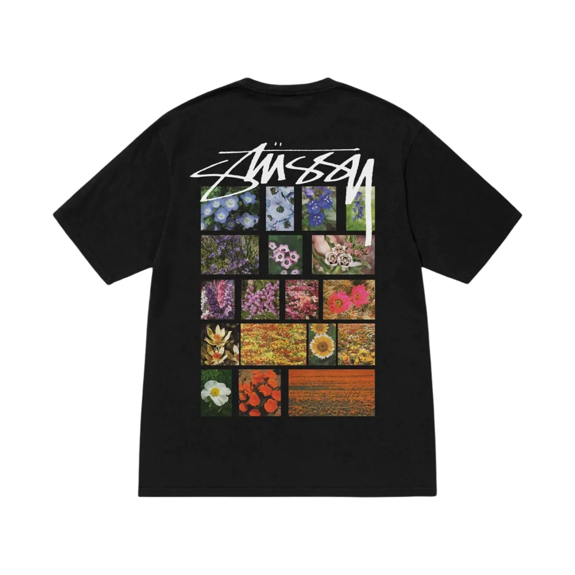 스투시 플라워 그리드 피그먼트 다이드 티셔츠 블랙