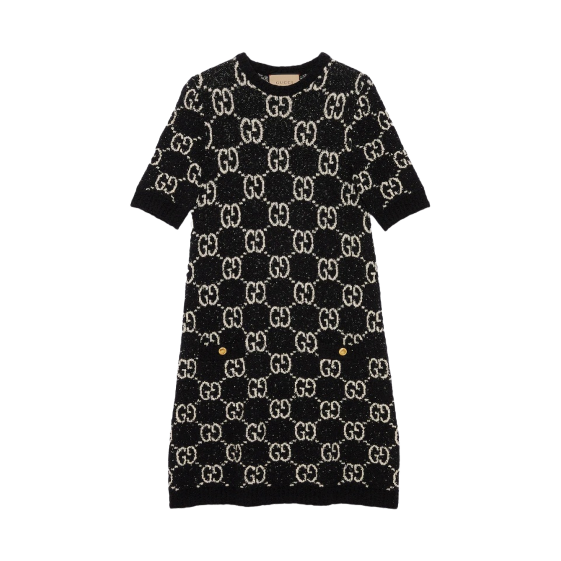 (W) 구찌 GG 자카드 숏슬리브 드레스 블랙 아이보리((W) Gucci GG Jacquard Short Sleeve Dress Black Ivory) - 1