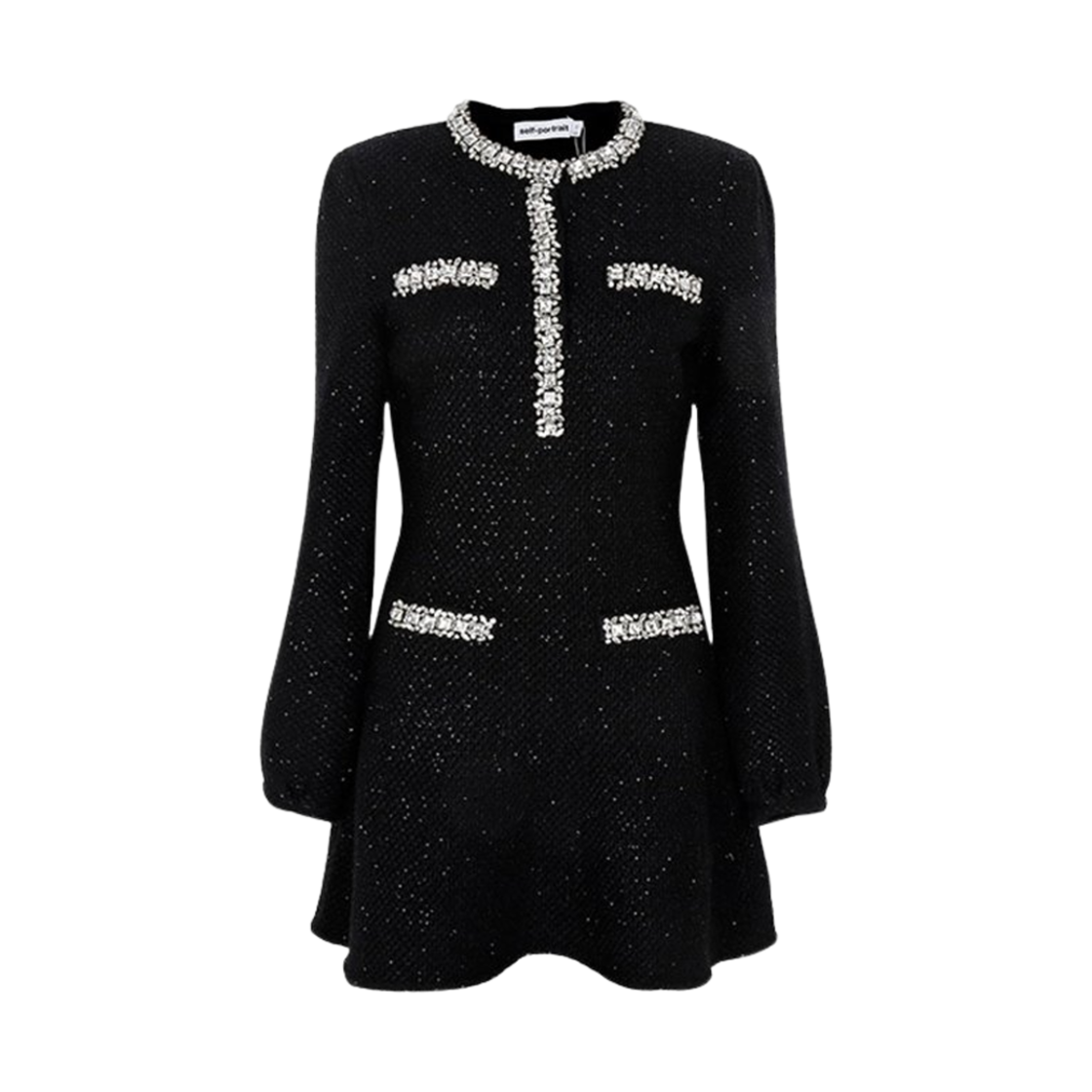 (W) 셀프 포트레이트 시퀸 니트 미니 드레스 블랙((W) Self Portrait Sequin Knit Mini Dress Black)