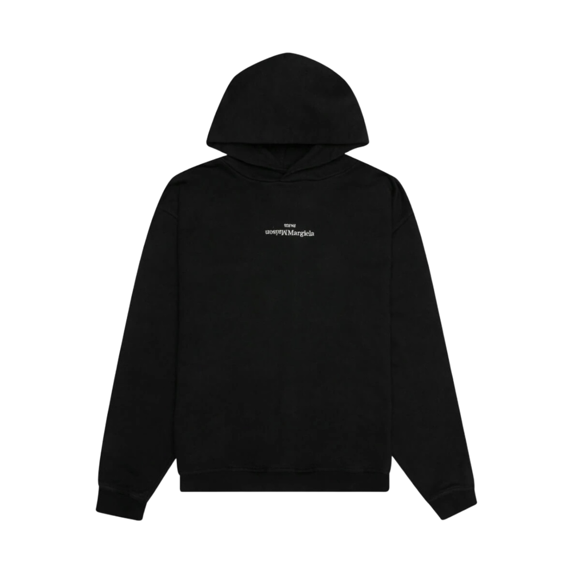 S50GU0167S25503962 Maison Margiela Upside Down Embroidered Logo Hoodie Black White
