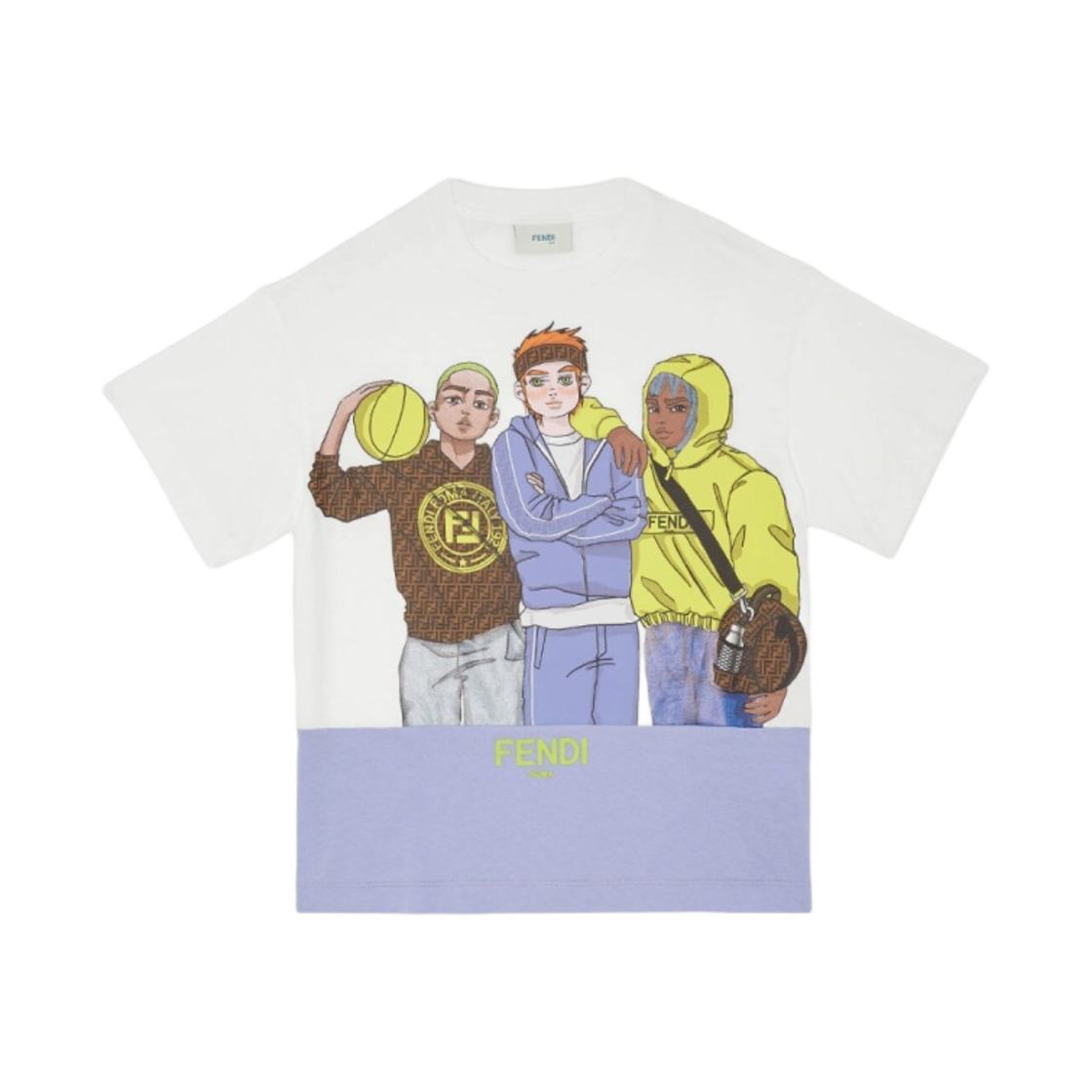(키즈) 펜디 멀티컬러 프린트 주니어 저지 티셔츠 화이트((Kids) Fendi Junior Jersey T-shirt with Multicolour Print White) - 1