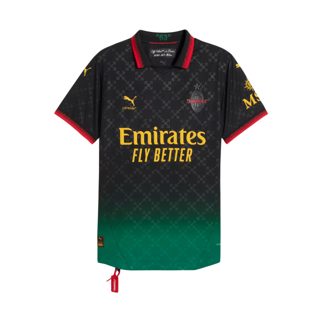 783000-01 Puma x Off-White AC Milan 2024/25 4th Authentic Jersey Black Power Green (Non Marking Ver.)