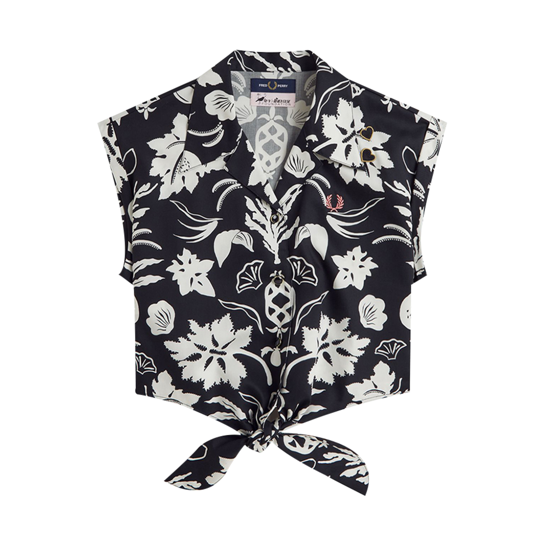 AFPF251G113-102 Fred Perry Womens Tie-Front Printed Shirt Black