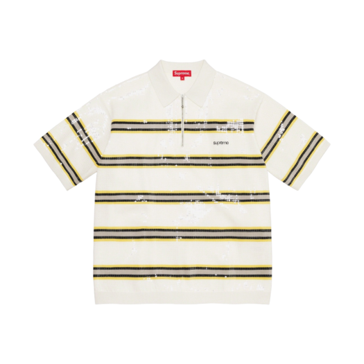 Supreme Sequin Stripe Zip Polo White - 23SS