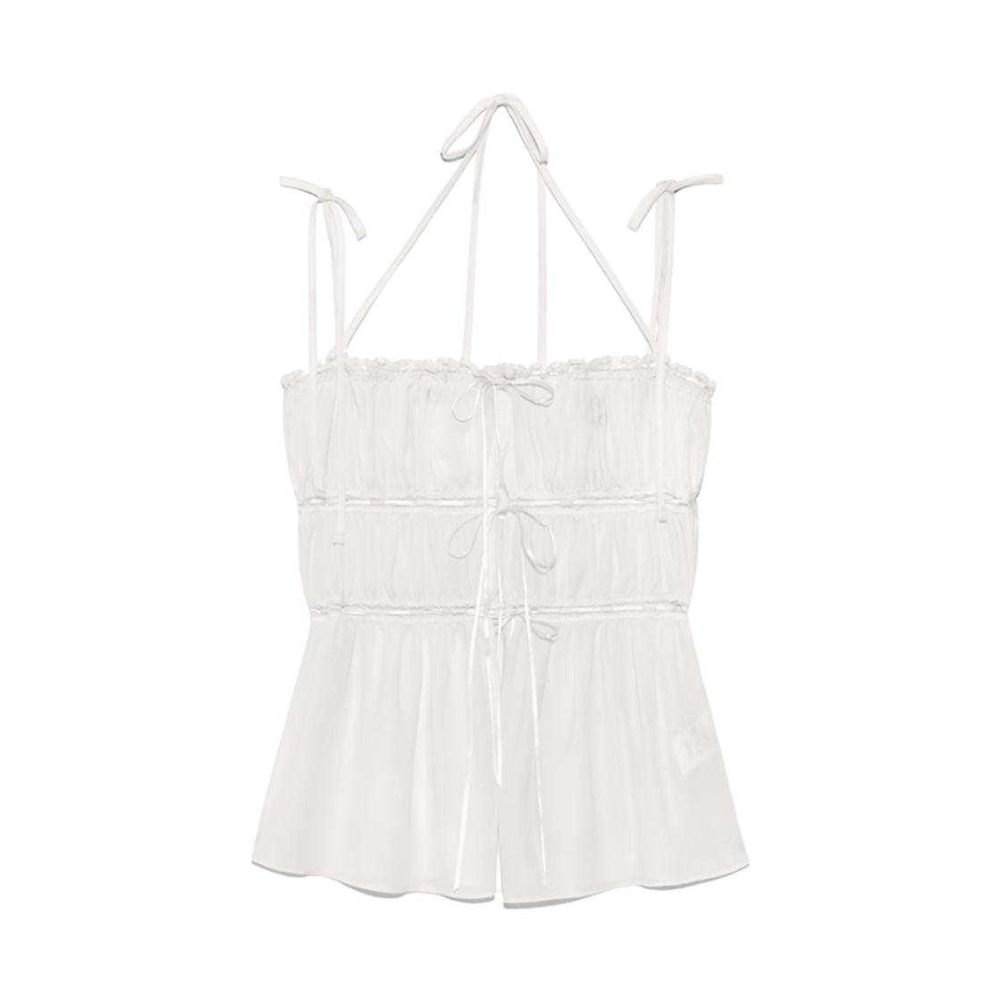 (W) 글로니 x 시미헤이즈 드리미 레이스 셔링 탑 화이트((W) Glowny x Simihaze Dreamy Lace Shirring Top White)