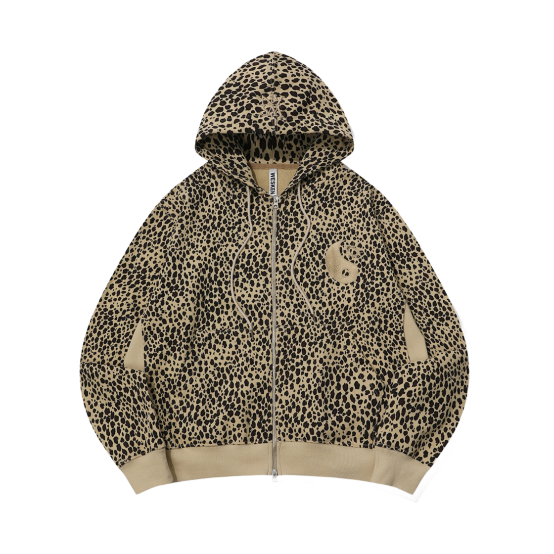 【WESKEN】Leopard Embroid Hooded Zip-Up / 追跡付 웨스켄 레오파드 인양 엠브로이더리 후드 집업 차콜 | Wesken