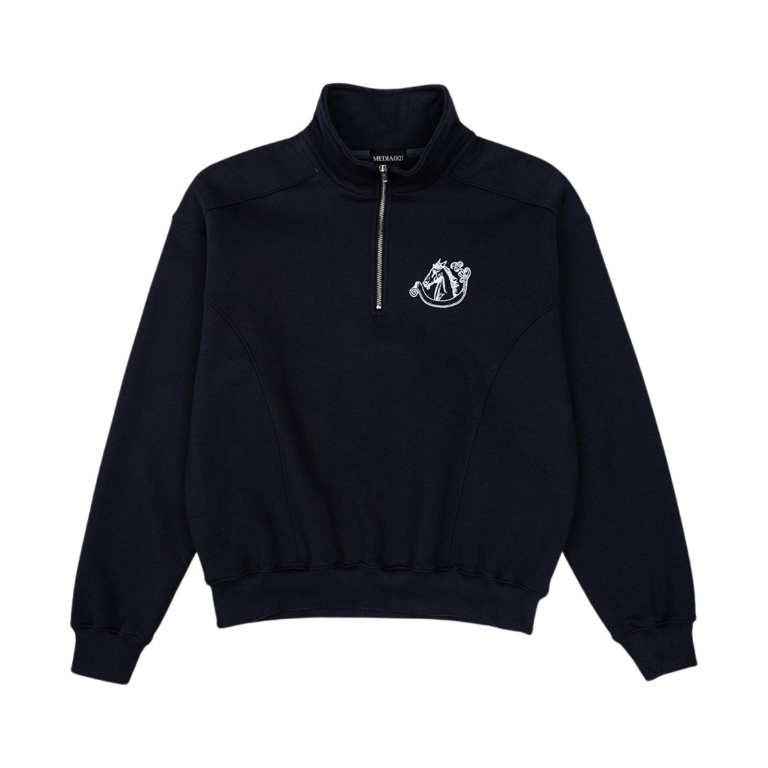 미디어(82) 홀스 하프 집업 스웨트셔츠 네이비(MEDIA(82) Horse Half Zip-up Sweatshirts Navy)
