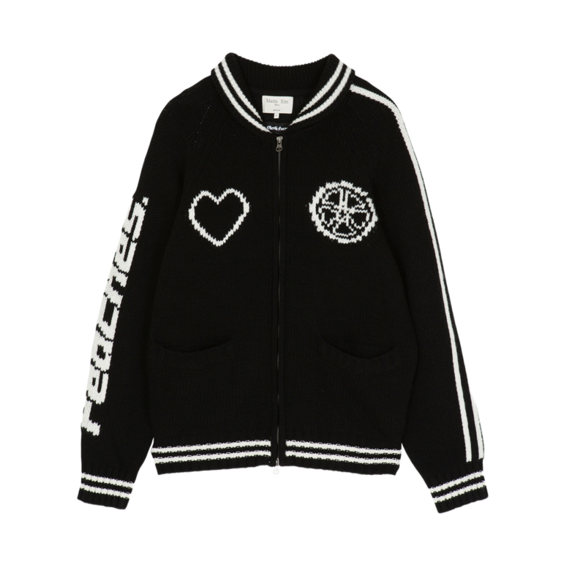 마뗑킴 x 피치스 자카드 그래픽 니트 집업 블랙(Matin Kim x Peaches Jacquard Graphic Knit Zip Up Black) - 1