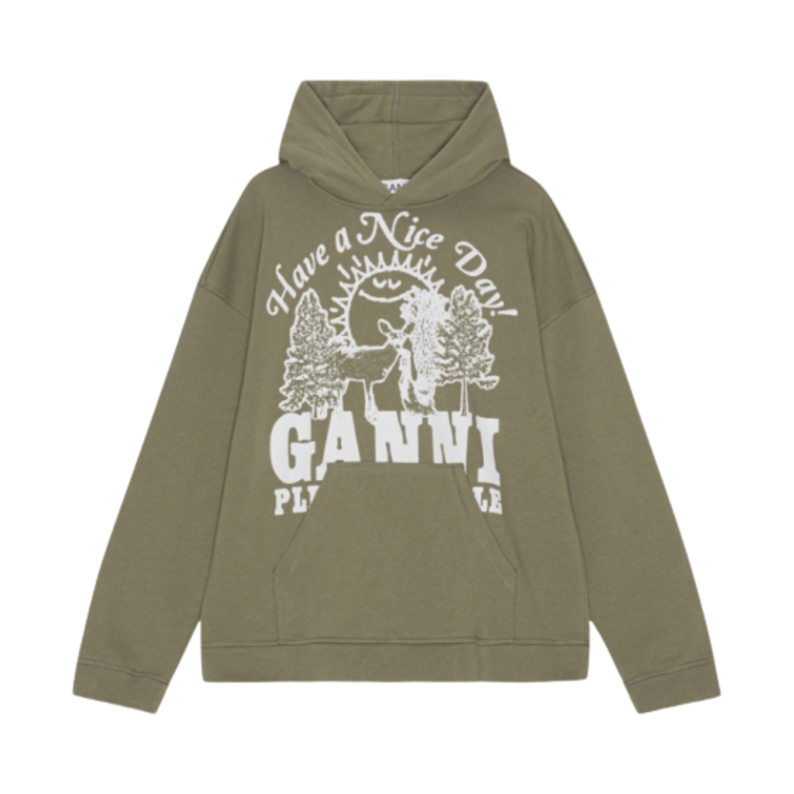 (W) 가니 애니멀스 오버사이즈 후드 칼라마타((W) Ganni Animals Oversized Hoodie Kalamata) - 1