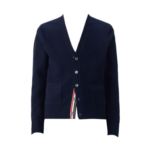 Thom Browne Merino Wool Washed Pique Cardigan Navy