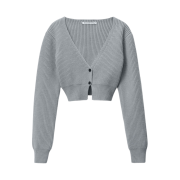 (W) Alexander Wang V-Neck Crop Cardigan in Ribbed Wool Grey
