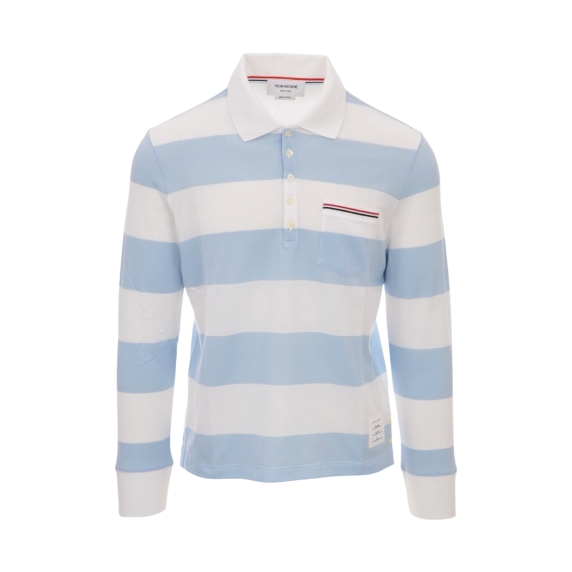 톰브라운 럭비 스트라이프 롱슬리브 포켓 폴로 라이트 블루 화이트