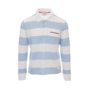 Thom Browne Rugby Stripe Pique Long Sleeve Pocket Polo Light Blue White