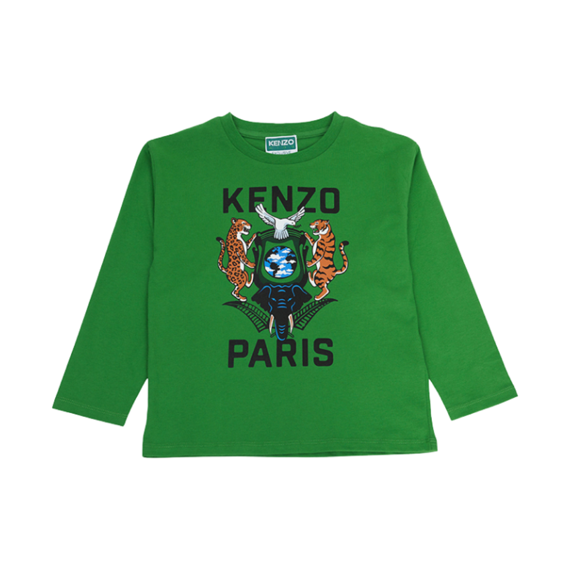 (키즈) 겐조 타이거 로고 롱슬리브 티셔츠 그린((Kids) Kenzo Tiger Logo Long Sleeve T-Shirt Green) - 1