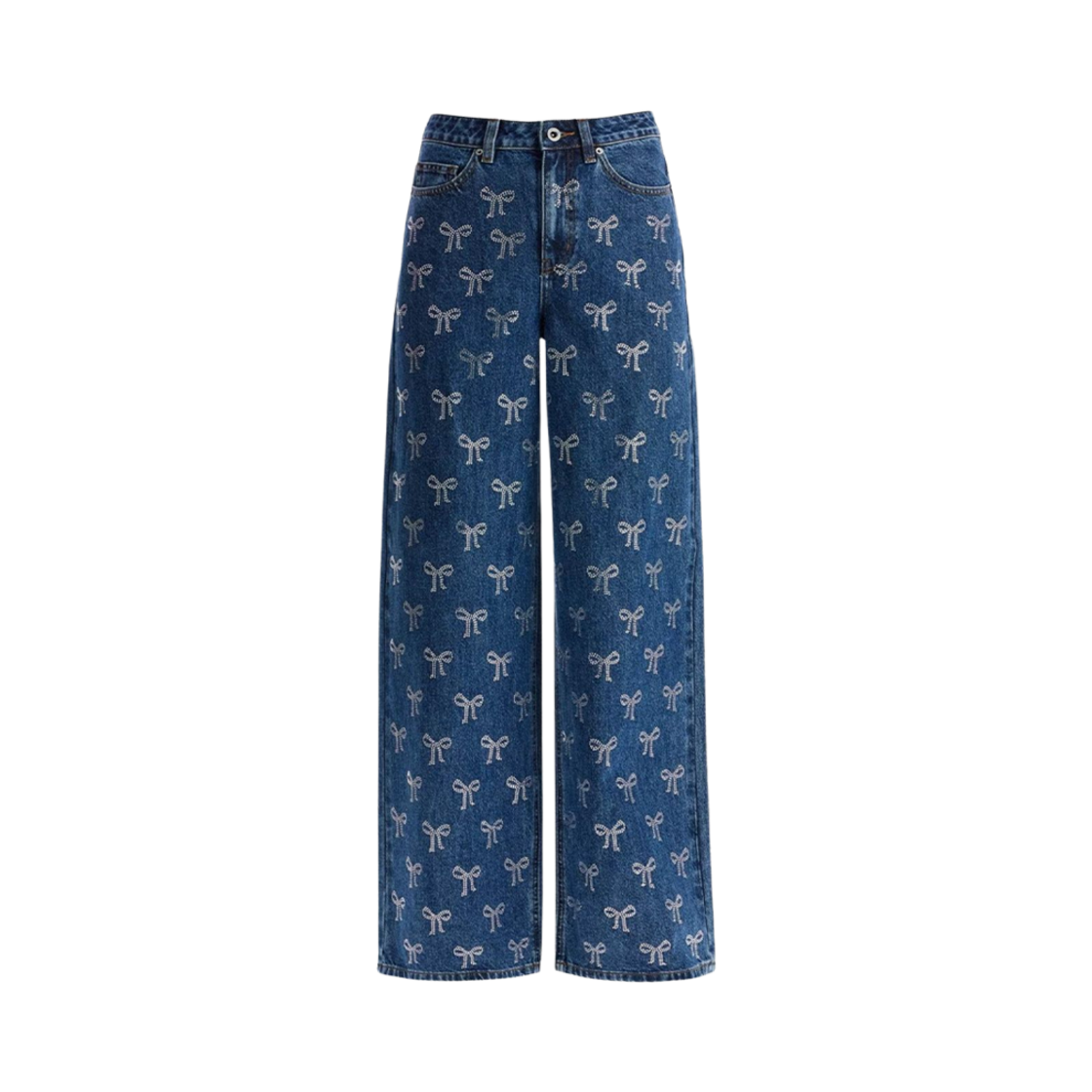 (W) 셀프 포트레이트 라인스톤 보우 데님 진 블루((W) Self Portrait Rhinestone Bow Denim Jeans Blue)
