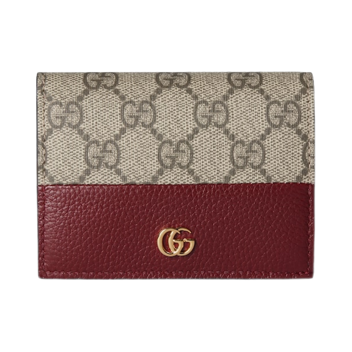841358-AAE5E-6258 Gucci GG Marmont Bi-Color Mini Wallet Beige Rosso Ancora Red