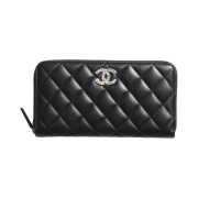 Chanel Long Zipped Wallet Lambskin Strass & Silver Black