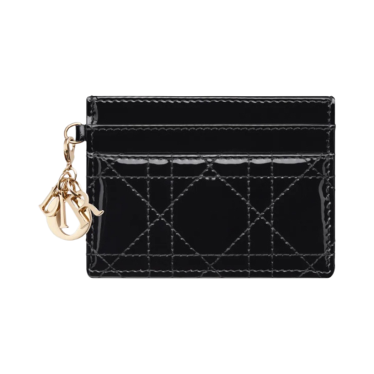 S0974OVRB-M900 Dior Lady Five Slot Card Holder Patent Cannage Calfskin Black