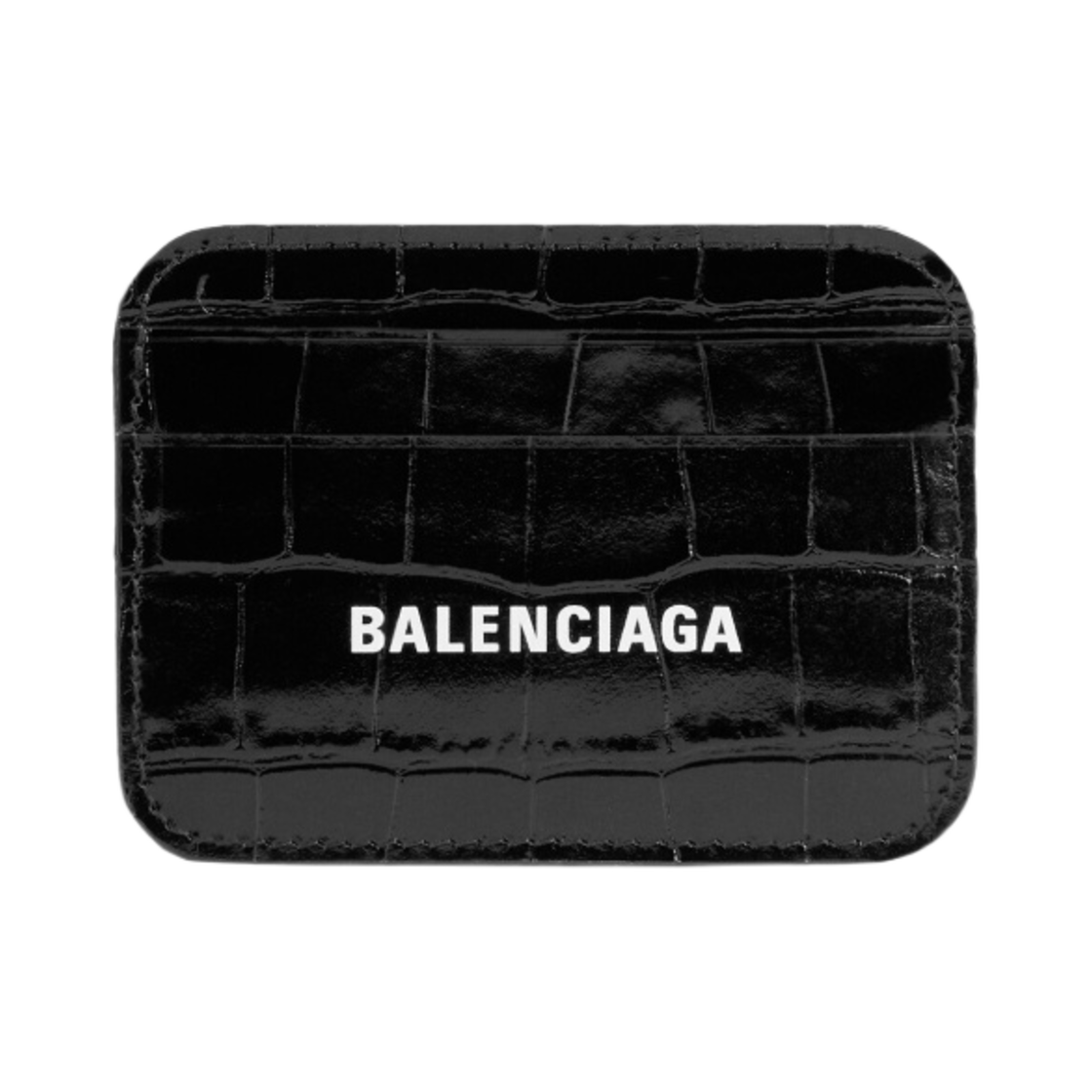 5938121LRR31090 Balenciaga Shiny Crocodile Embossed Cash Card Holder Black