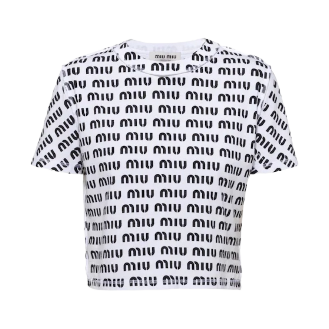 (W) 미우 미우 프린트 코튼 티셔츠 화이트((W) Miu Miu Print Cotton T-Shirt White) - 1