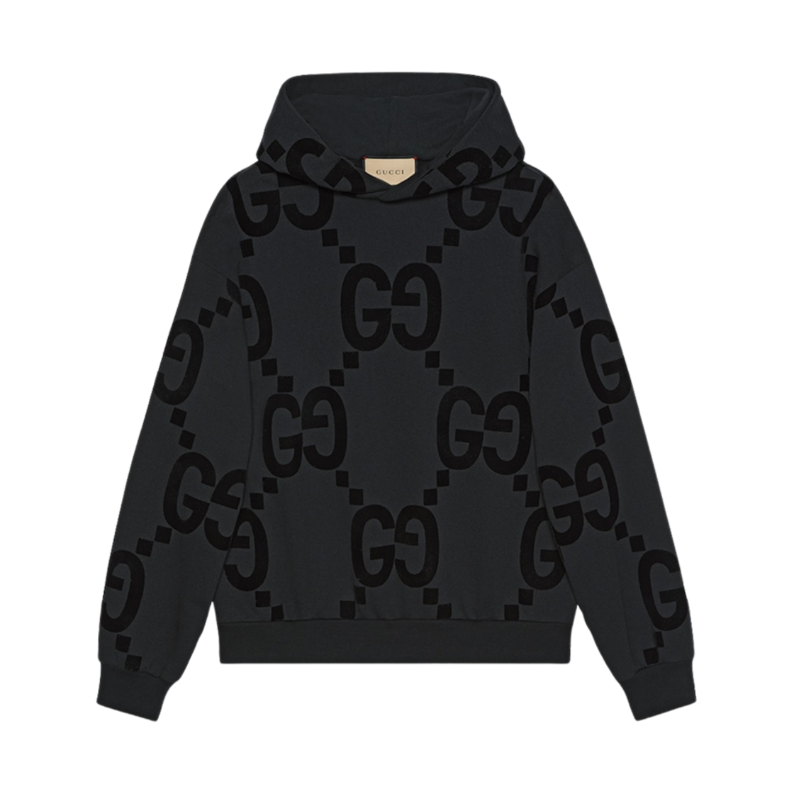 구찌 GG 플록드 프린트 코튼 플리스 스웨트셔츠 블랙(Gucci GG Flocked Print Cotton Fleece Sweatshirt Black) - 1