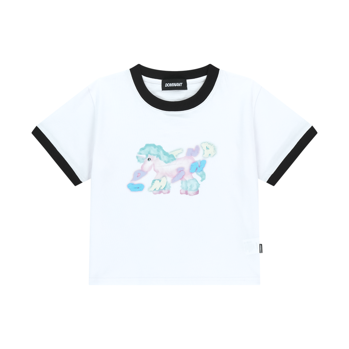 DMNT25SSCTWH01 Dominant Unicorn Ringer Crop T-Shirt White