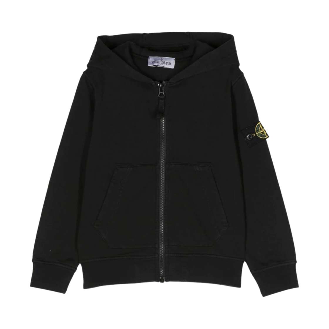 (키즈) 스톤 아일랜드 60740 코튼 플리스 풀 집업 후드 스웨트셔츠 블랙 - 23SS((Kids) Stone Island 60740 Cotton Fleece Full Zip Hooded Sweatshirt Black - 23SS)