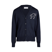 (W) Maison Margiela Embroidered Wool Cardigan Navy