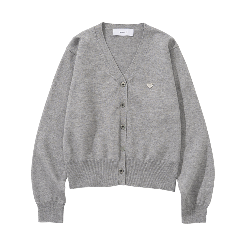 니티드 베이직 에센셜 워셔블 브이넥 가디건 우먼 그레이