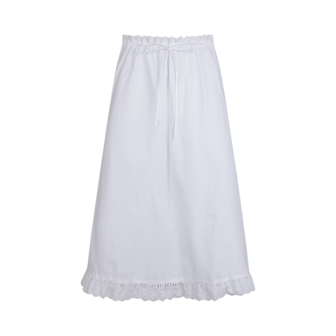 KW4BSKSMC10WT [KREAM 단독] Maison Cleo Women White Cotton English Embroidered Flared Mid-Length Skirt White