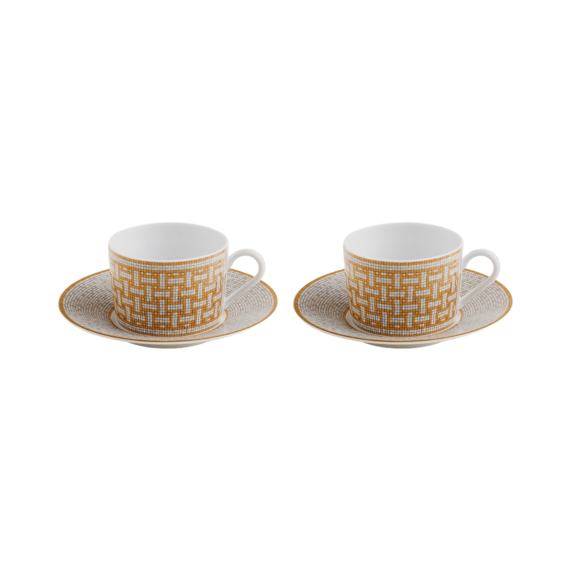 에르메스 모자이크 오 24 티 컵 & 소서 골드 (2개 세트)(Hermes Mosaique Au 24 Tea Cup & Saucer Gold (Set of 2))