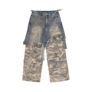 Project G/R Layered Cargo Denim Pants Blue Camo