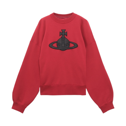 (W) Vivienne Westwood Multi-Cross Stitch Orb Embroidery Fleece Top Red