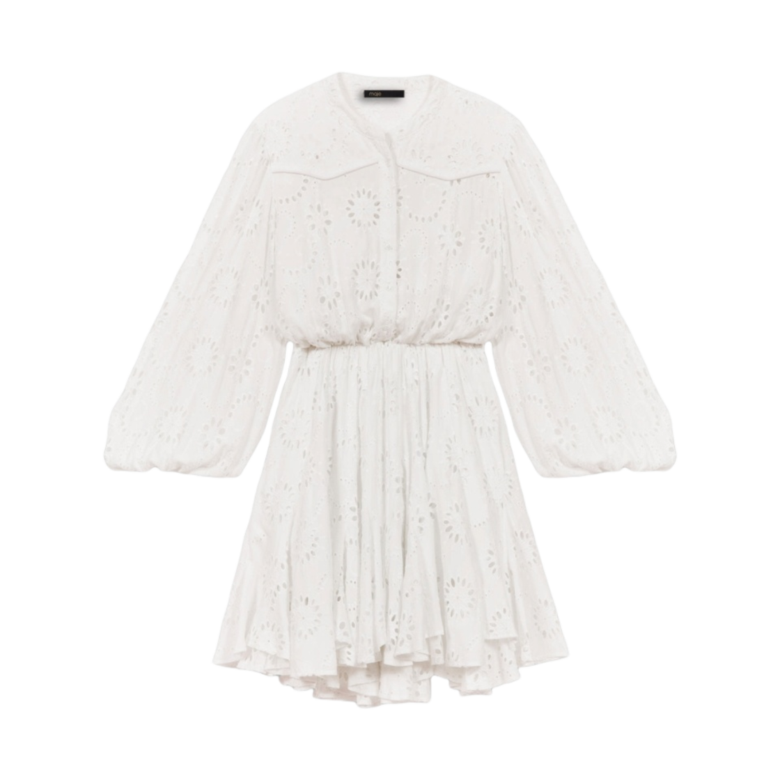(W) 마쥬 자수 러플 드레스 화이트((W) Maje Embroidered Ruffled Dress White)