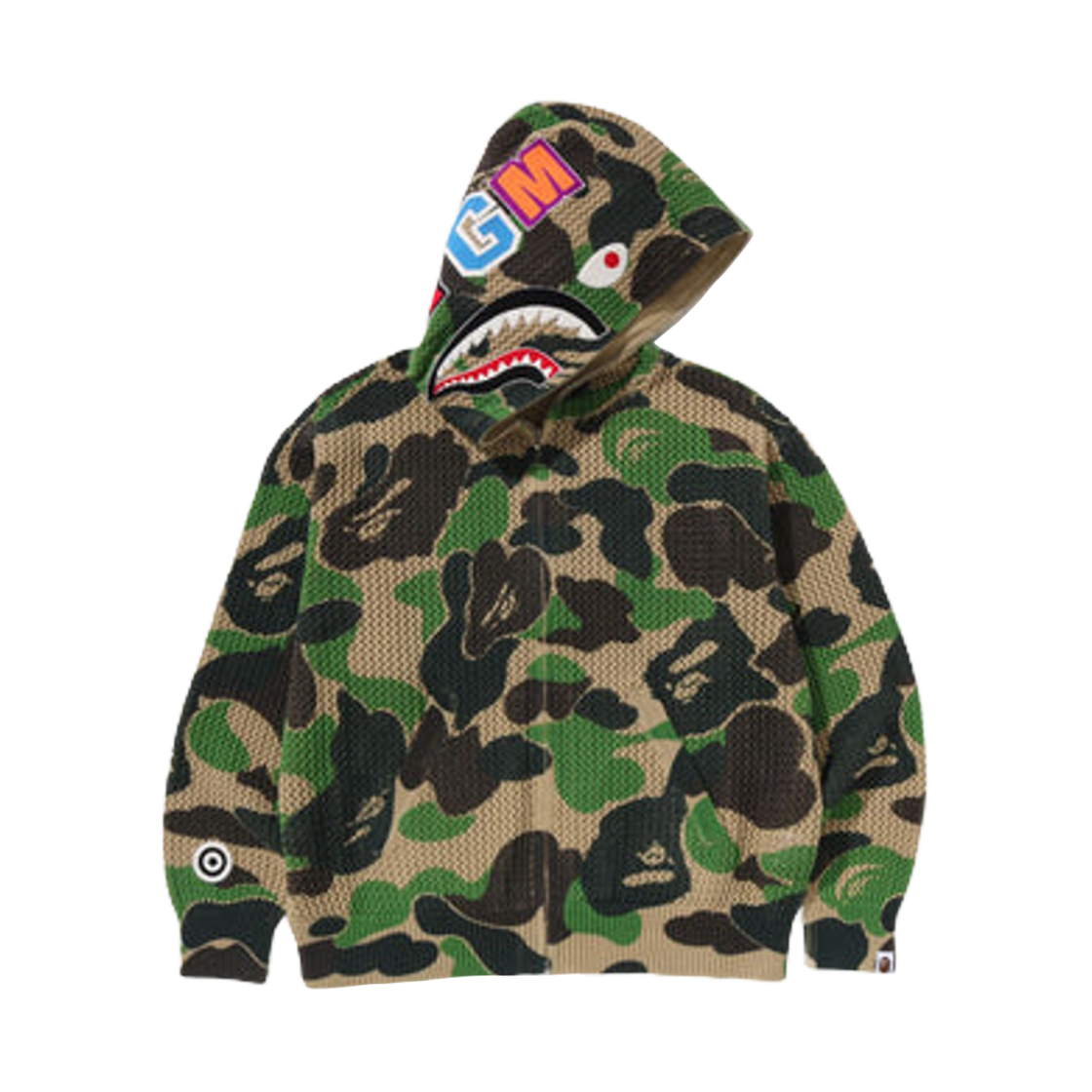 - BAPE ABC Camo Crochet Relaxed Fit Shark Full Zip Hoodie Green