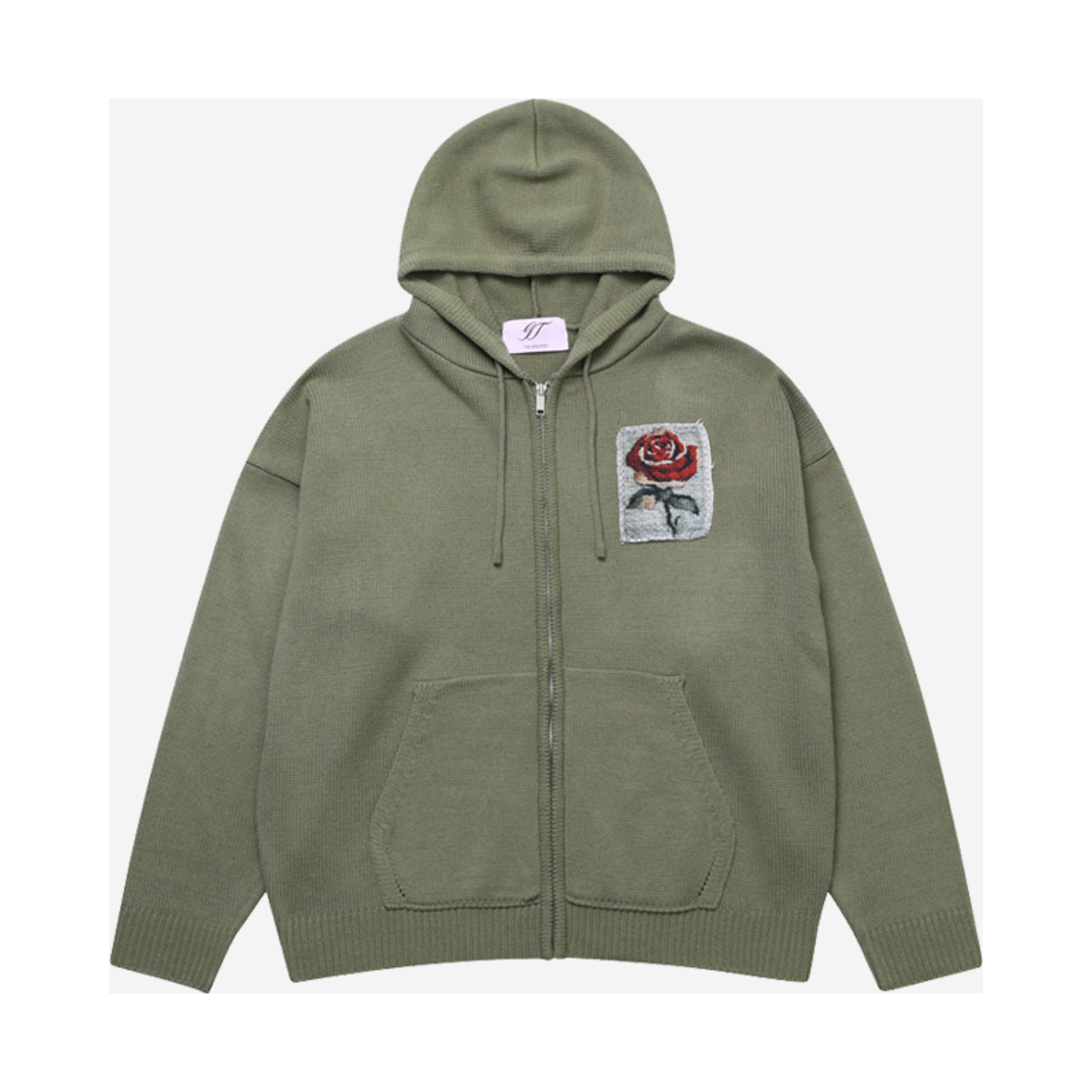 GT25SS04 KH The Greatest Rose Patch Hoodie Zip-Up Khaki