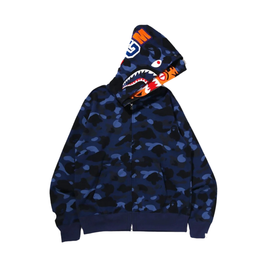 베이프 컬러 카모 타이거 샤크 와이드 풀 집 후드 네이비(BAPE Color Camo Tiger Shark Wide Full Zip Hoodie Navy) - 1