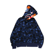 BAPE Color Camo Tiger Shark Wide Full Zip Hoodie Navy