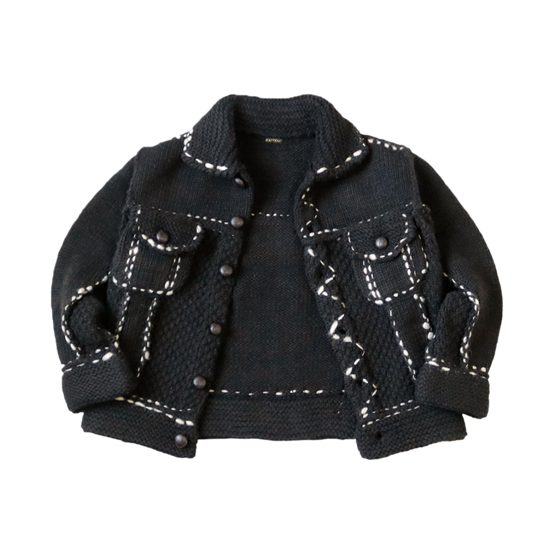 캐피탈 울 핸드 니트 코위찬 G 진 블랙(Kapital Wool Hand Knit Cowichan G Jean Black)