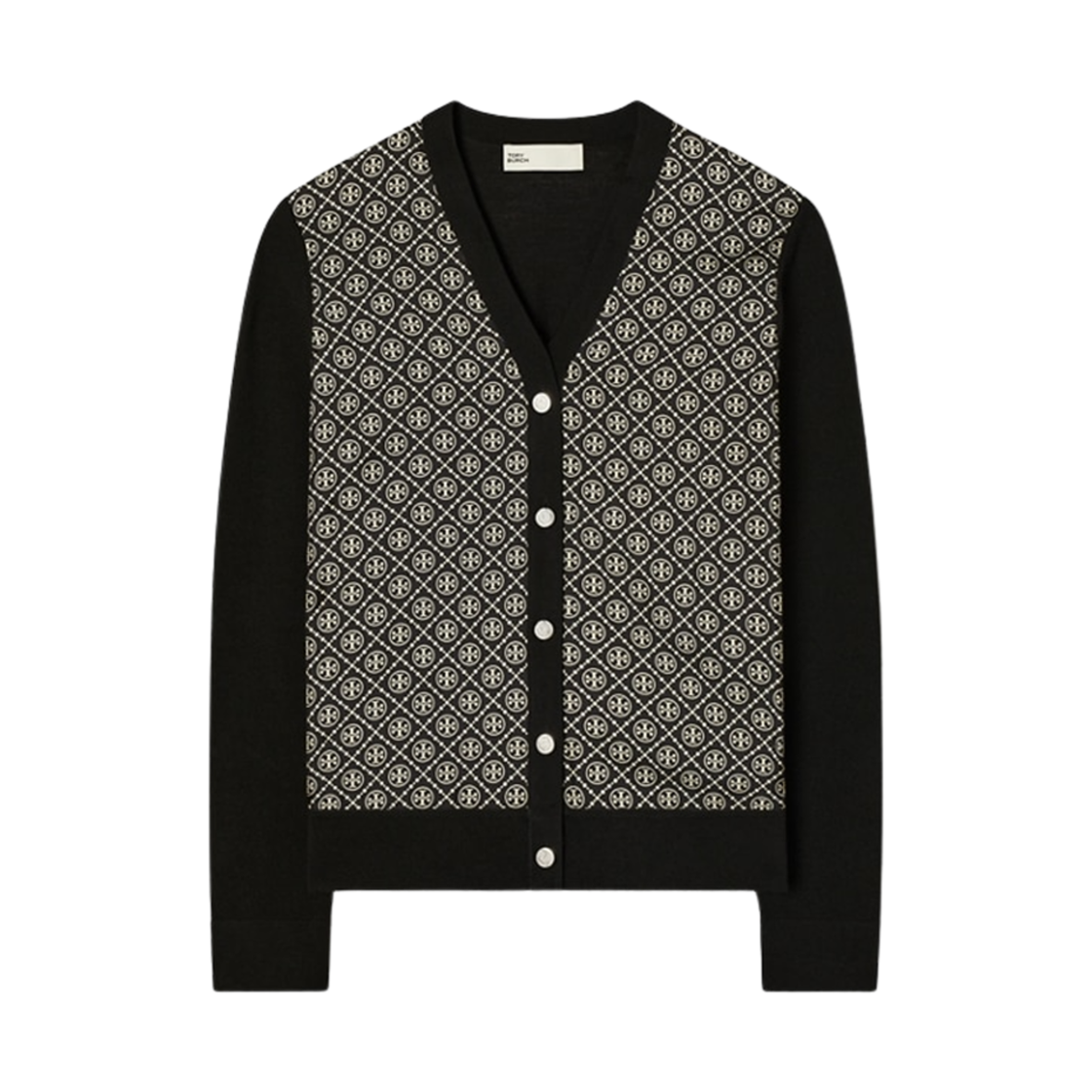 154441-012 (W) Tory Burch Silk Front Cardigan Black